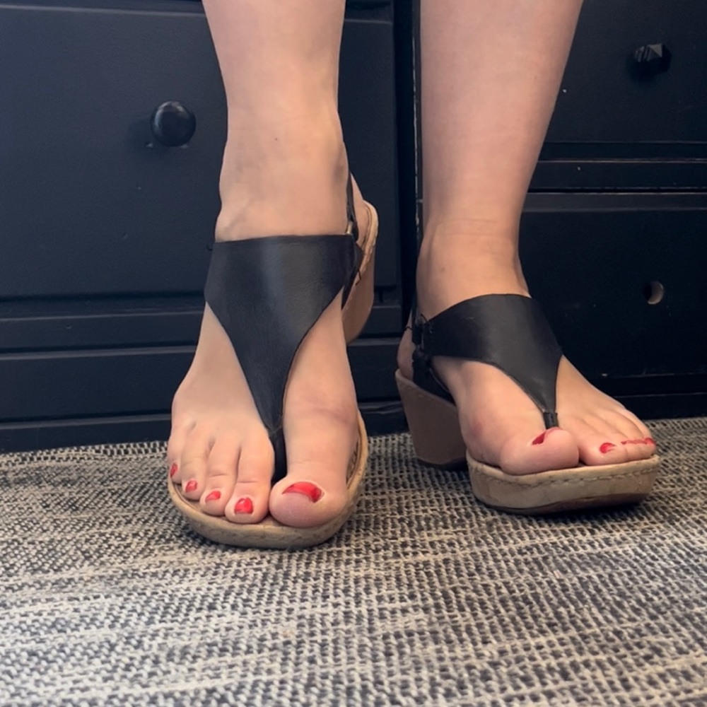 Born Leather Thong Wedge Sandals